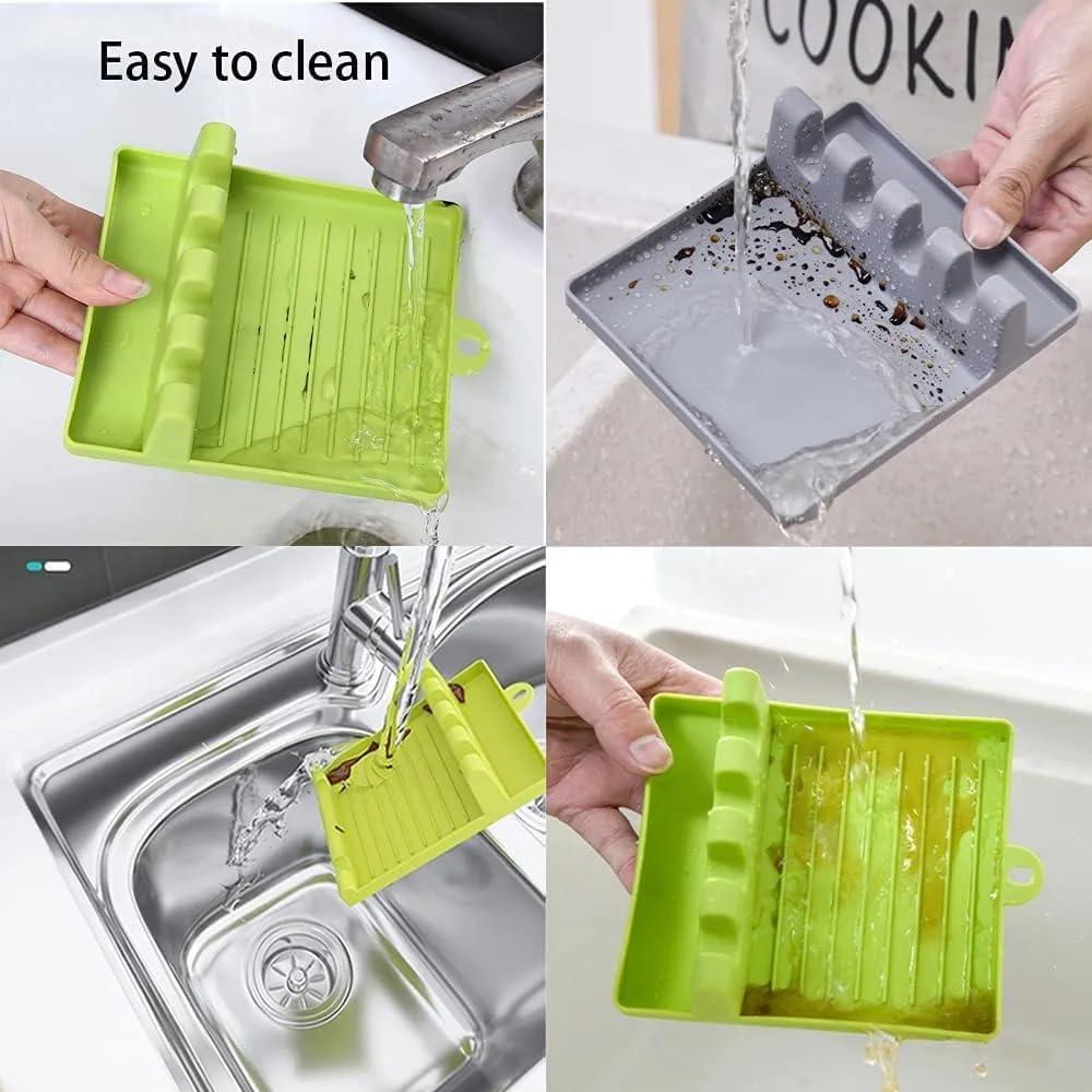 Reposacucharas de Silicona Verde con Soporte para Olla 35.5x32.3cm