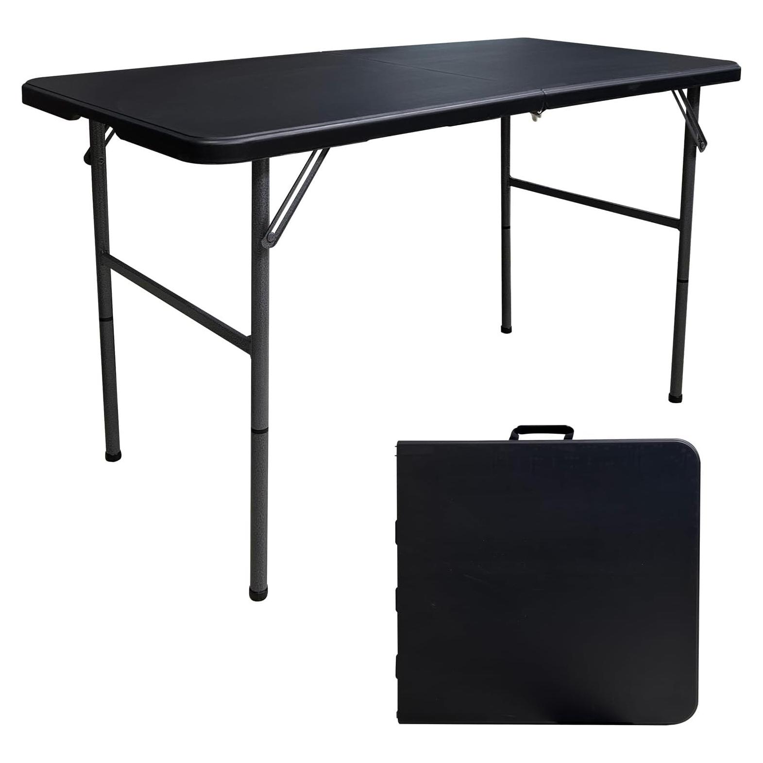 Mesa Plegable 122x61 cm HYMnature Negra Resistente para Interior y Exterior