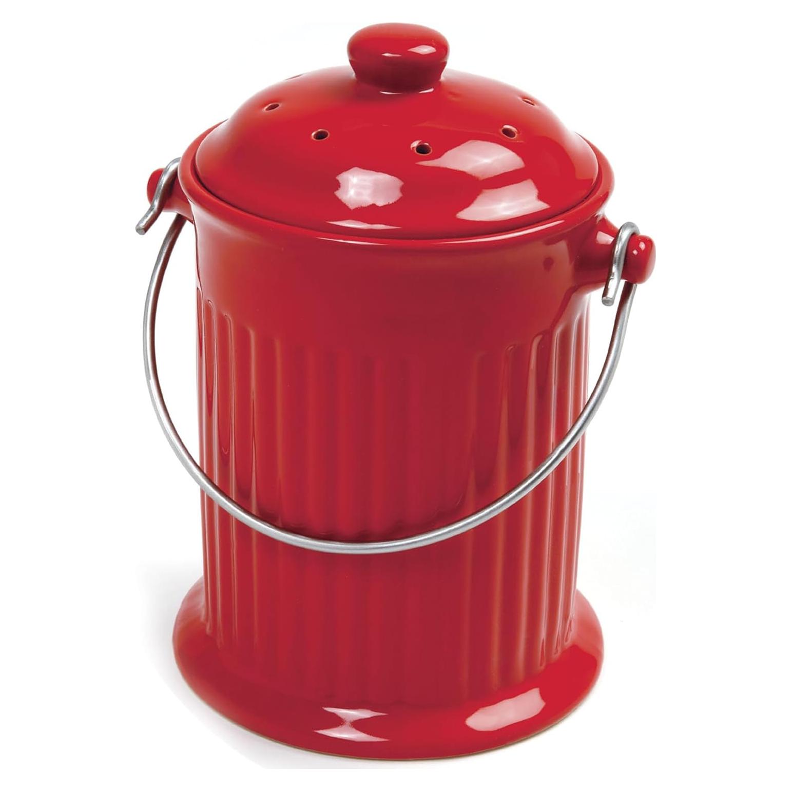 Conservador de Compostera de Cerámica Norpro 1 Galón Rojo