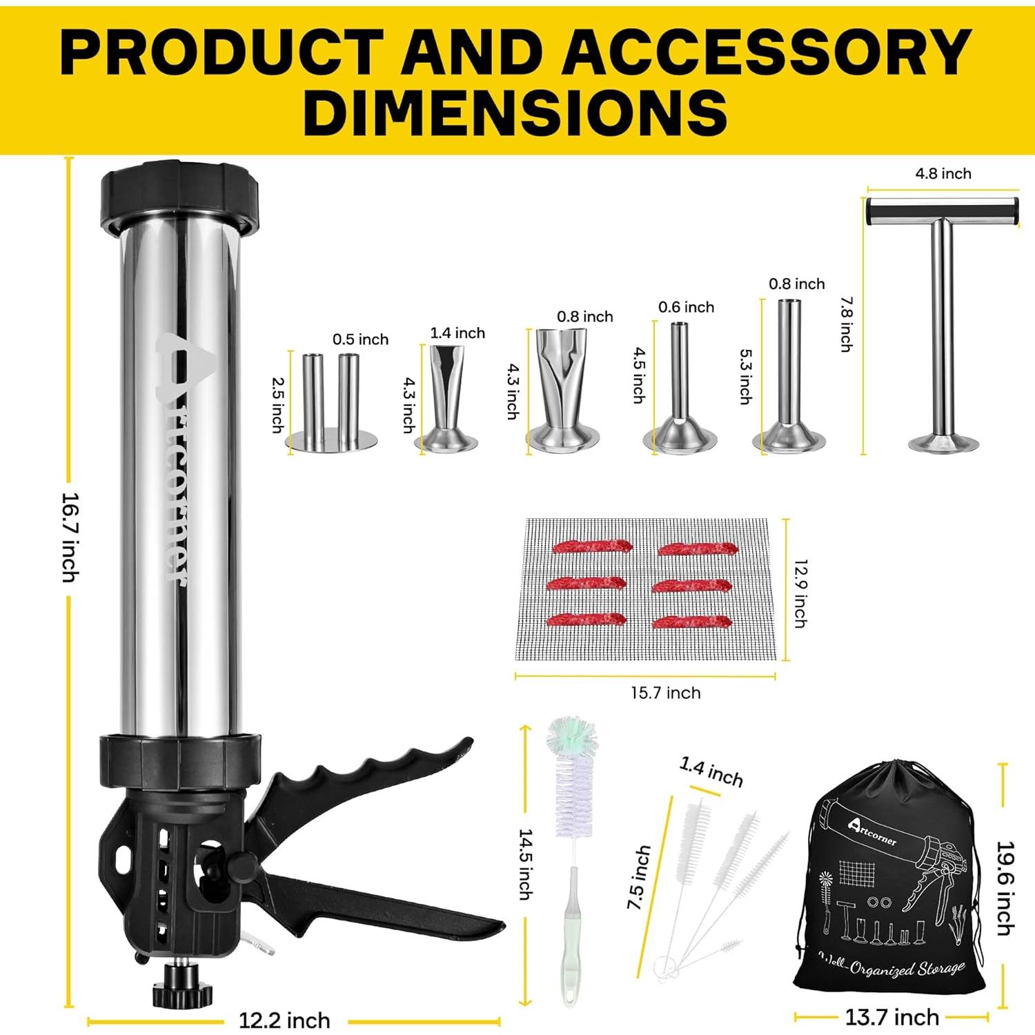 Pistola de Jerky Artcorner 0.91KG Acero Inoxidable con Accesorios