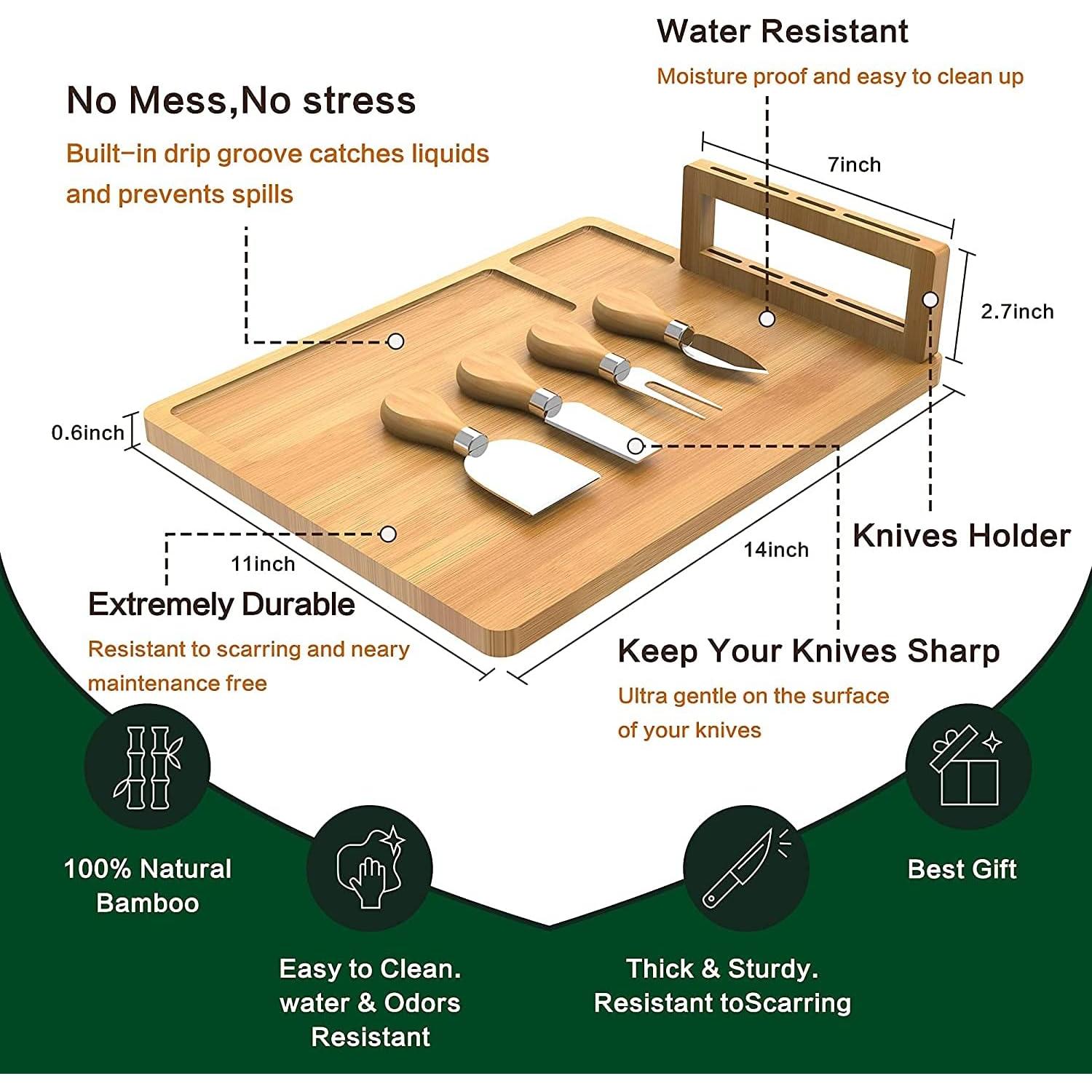 Tabla de Queso Kylinbigda de Bambú 33.8x33.8 cm con Utensilios
