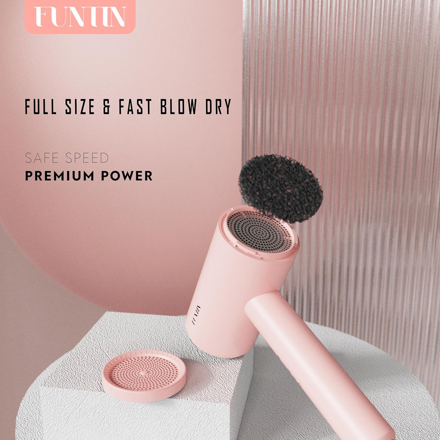 Secador de Pelo FUNTIN F01 Iónico 1800W con Difusor y Cepillo Rosa