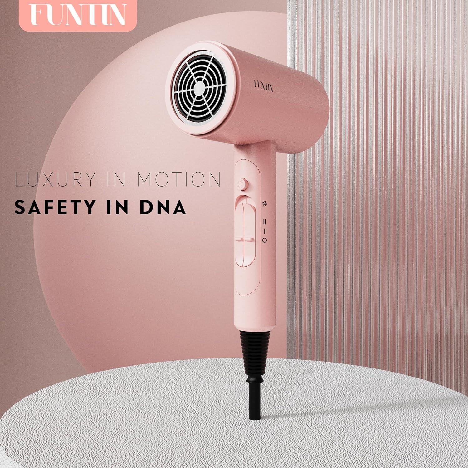 Secador de Pelo FUNTIN F01 Iónico 1800W con Difusor y Cepillo Rosa