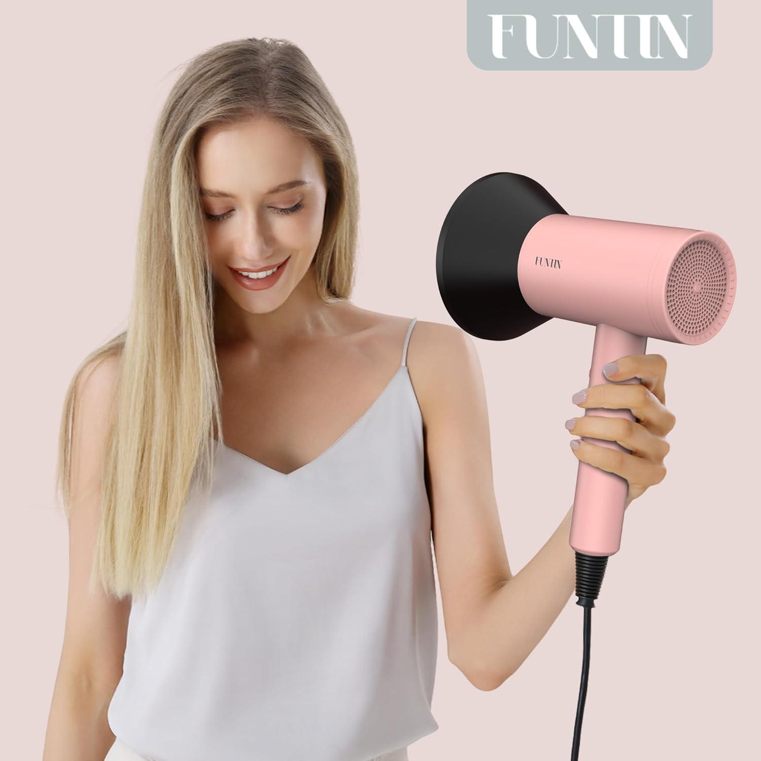 Secador de Pelo FUNTIN F01 Iónico 1800W con Difusor y Cepillo Rosa