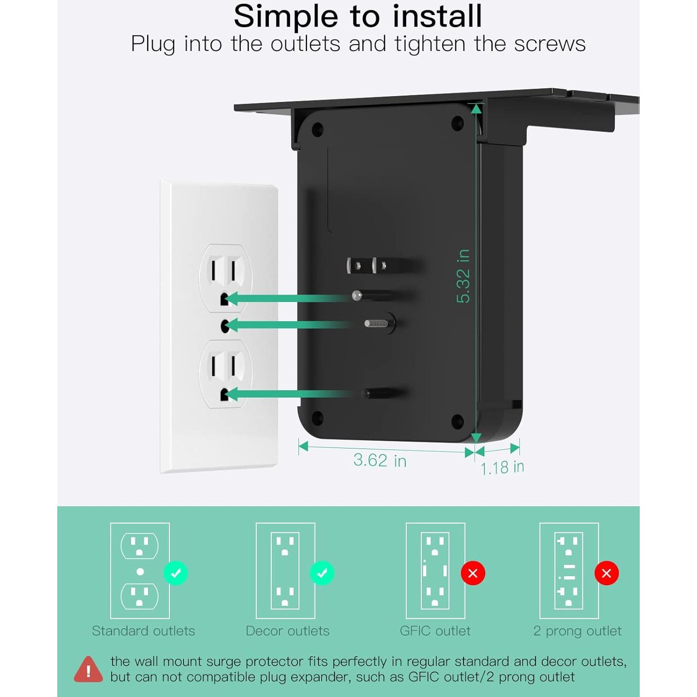 Extensor de Enchufe Mifaso 6 AC + 3 USB Carga Rápida Negro