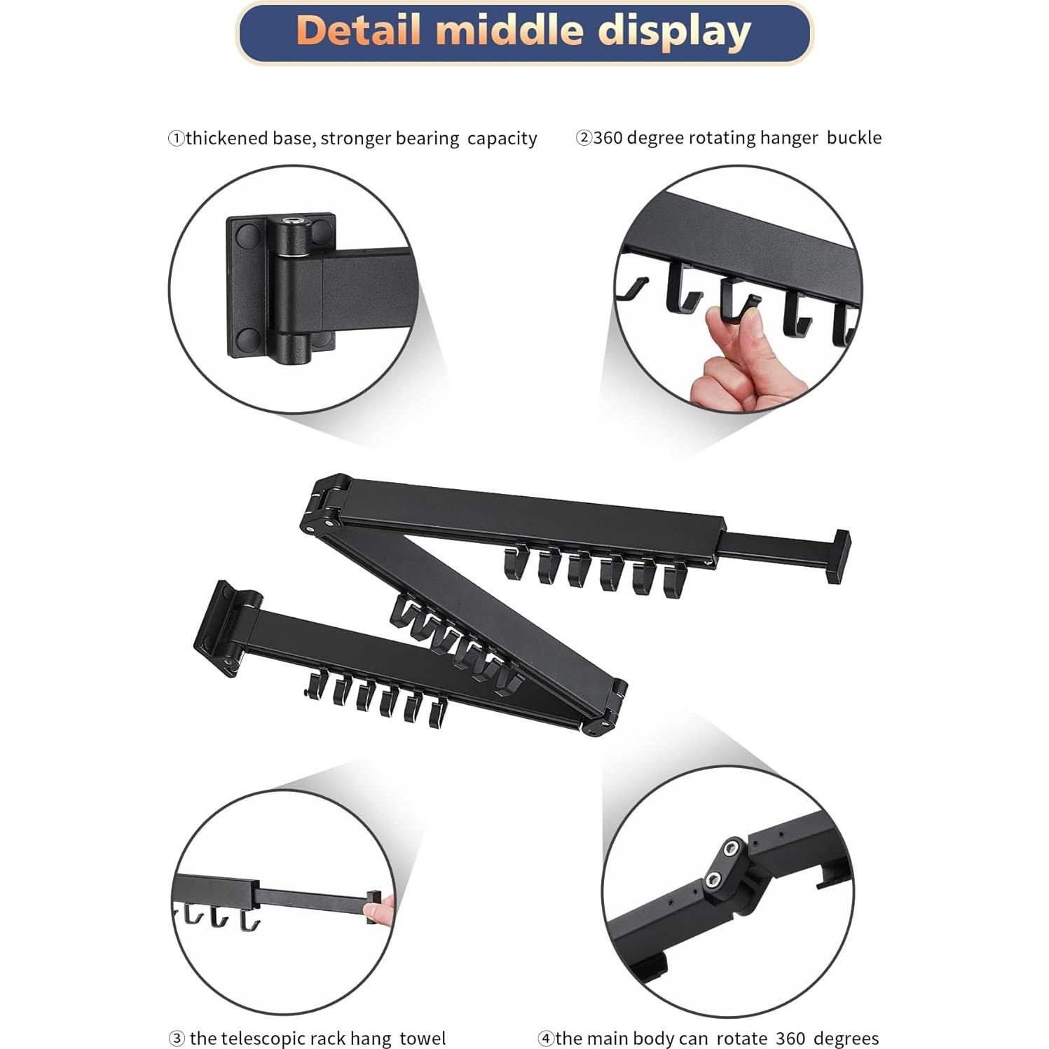 Perchero de Ropa Plegable Dr.DJ Montado en Pared 18 Ganchos