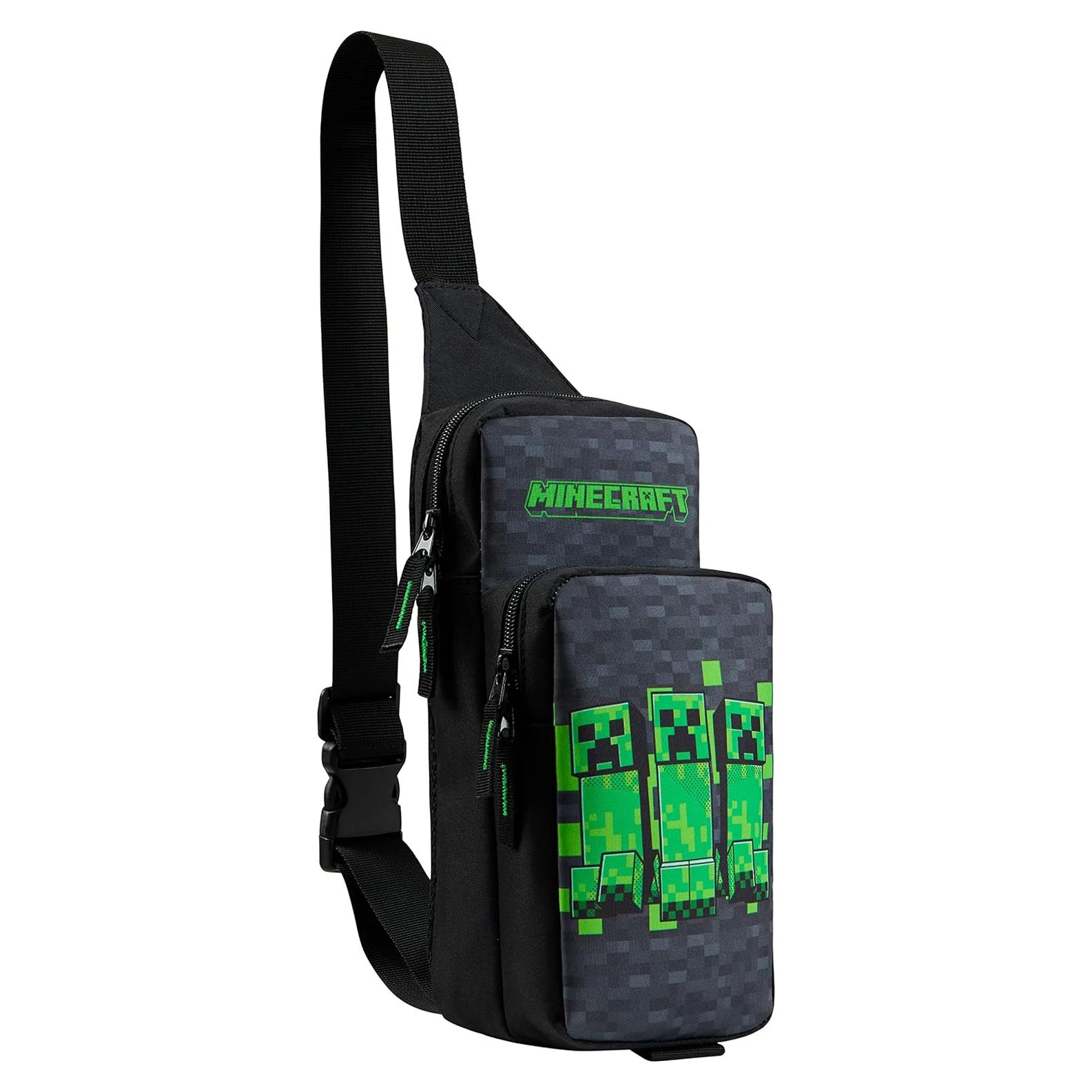 Bolsa Cruzada Sling Minecraft Creeper para Niños - Negro/Verde