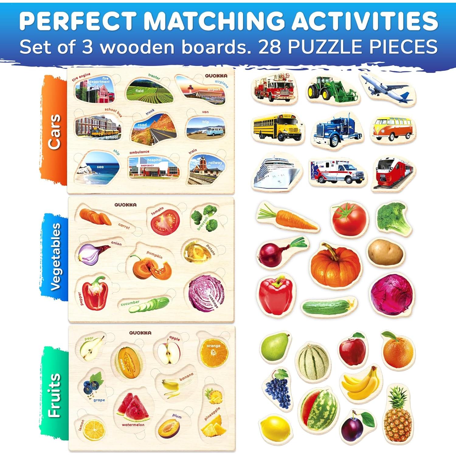 Rompecabezas de Madera QUOKKA 3 en 1 para Niños 1-5 Años