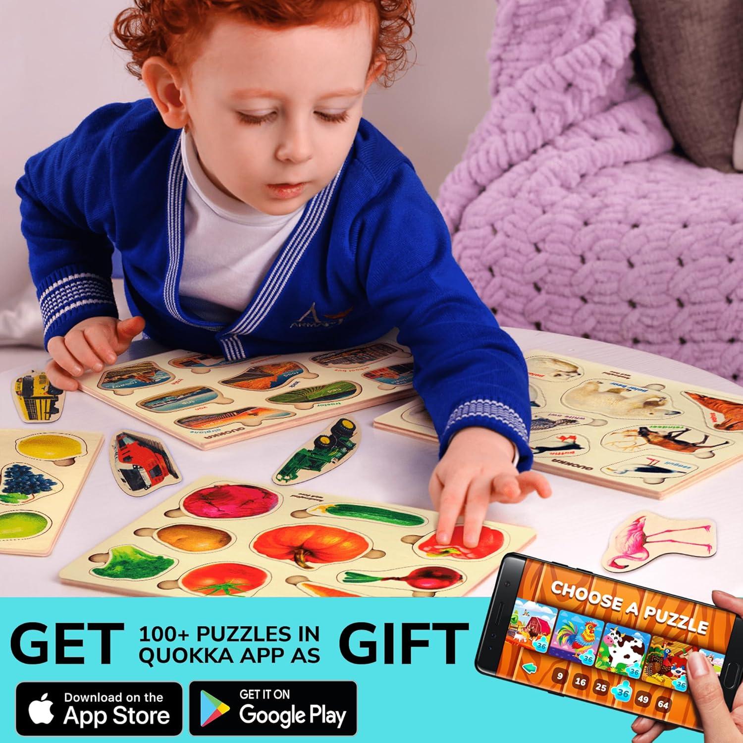 Rompecabezas de Madera QUOKKA 3 en 1 para Niños 1-5 Años