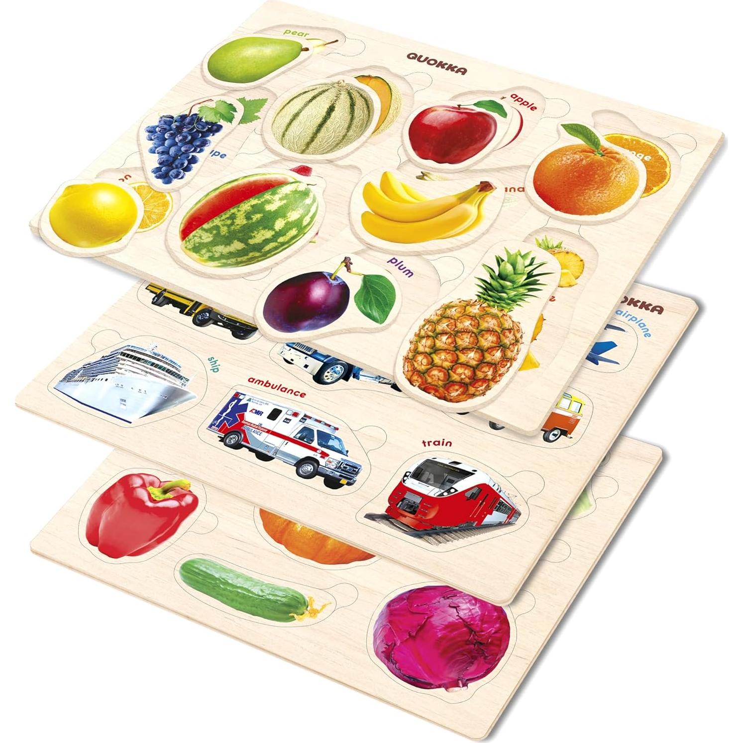 Rompecabezas de Madera QUOKKA 3 en 1 para Niños 1-5 Años