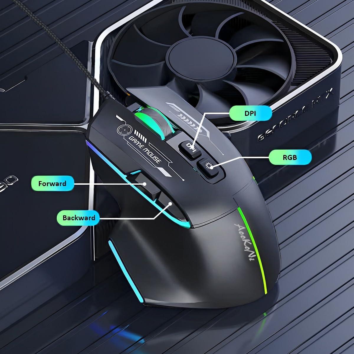 Ratón Gaming AooKoNi WF-05 Ergonómico RGB 7200 DPI