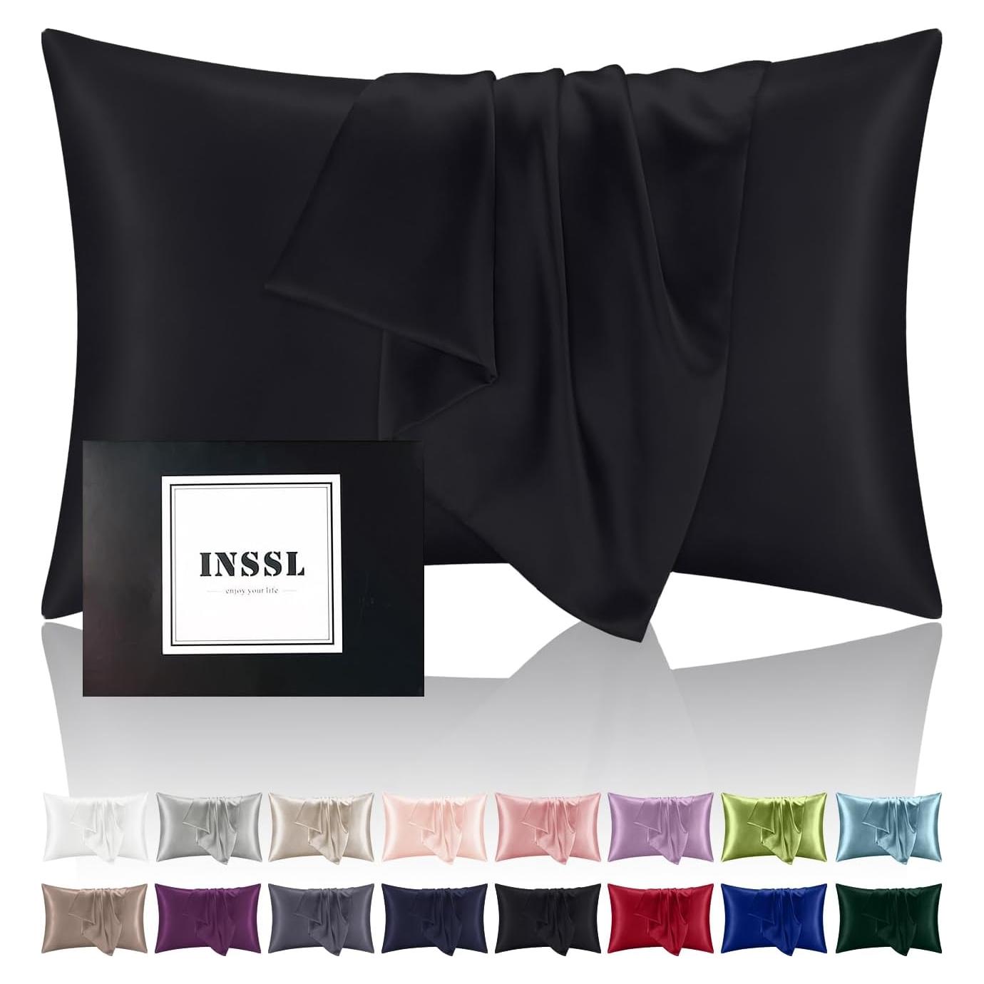 Funda de Almohada de Seda INSSL Estándar Negra para Cabello y Piel