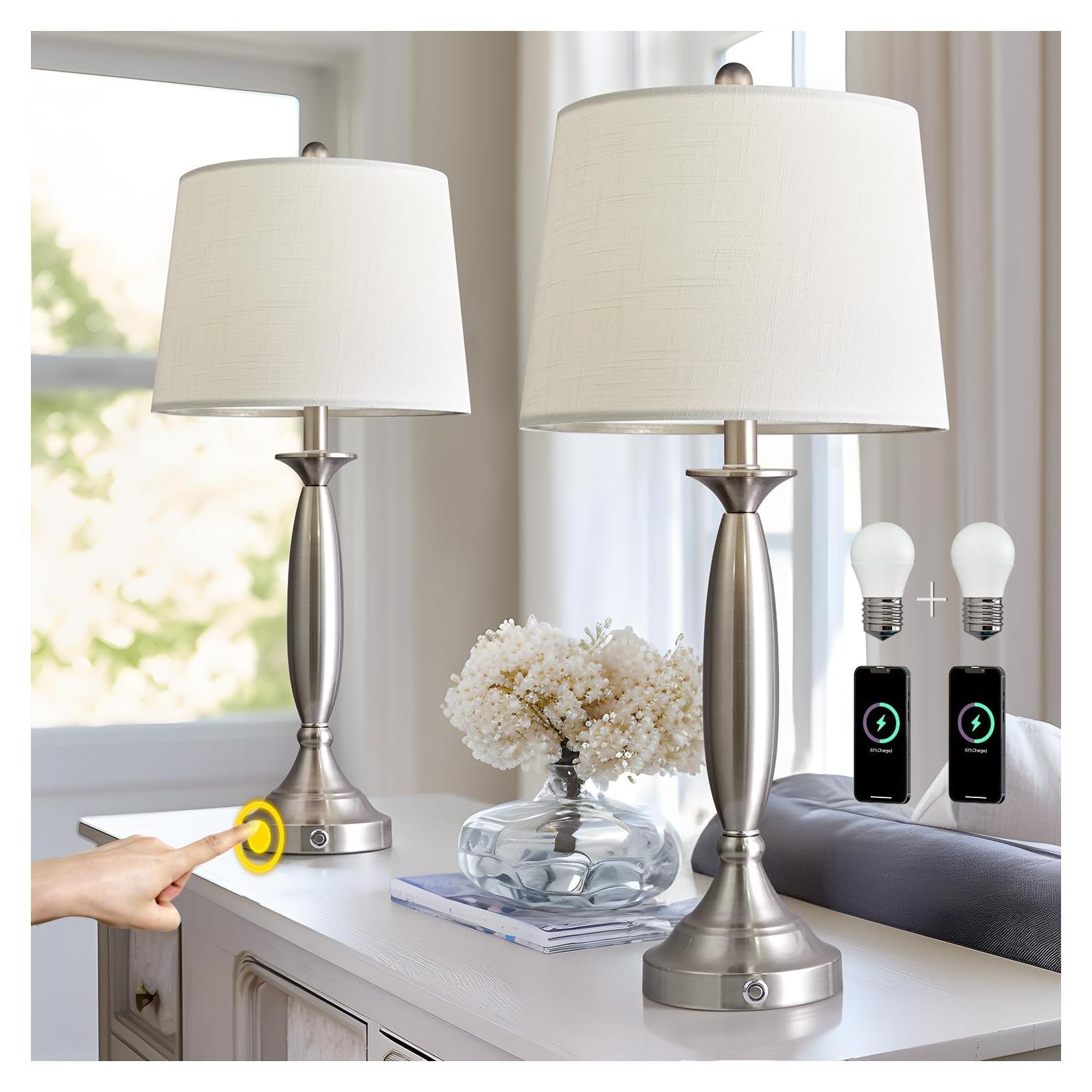 Set de 2 Lámparas de Mesa Táctiles Dimmables Oneach Plata 71 cm
