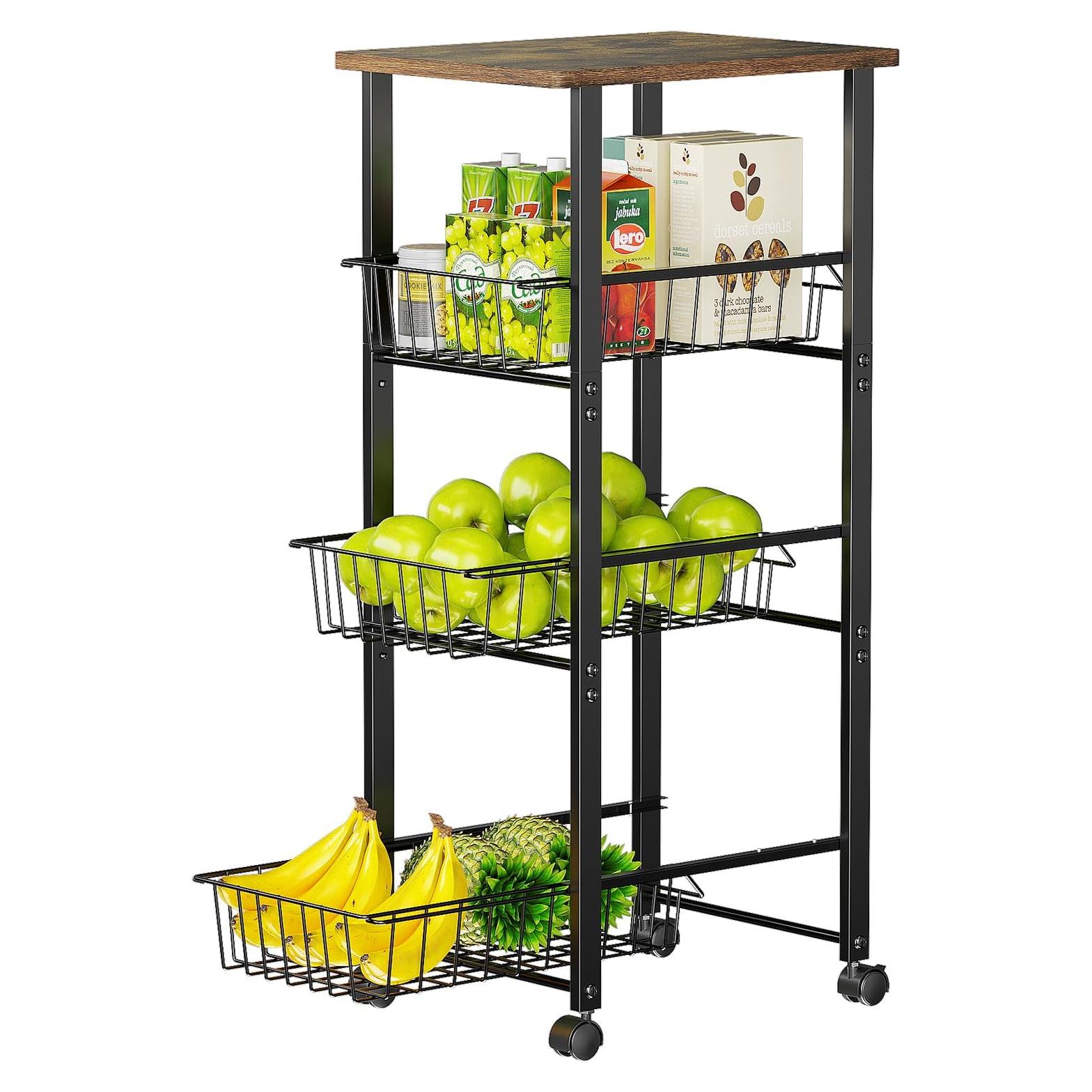 Carro Organizador Delamu 4 Niveles con Ruedas y Superficie de Madera