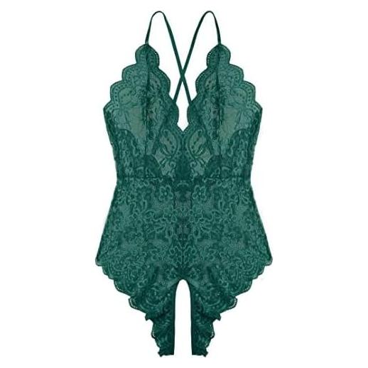 Mono Lencería Sexy Teddy Verde Mediano Encaje Cuello V