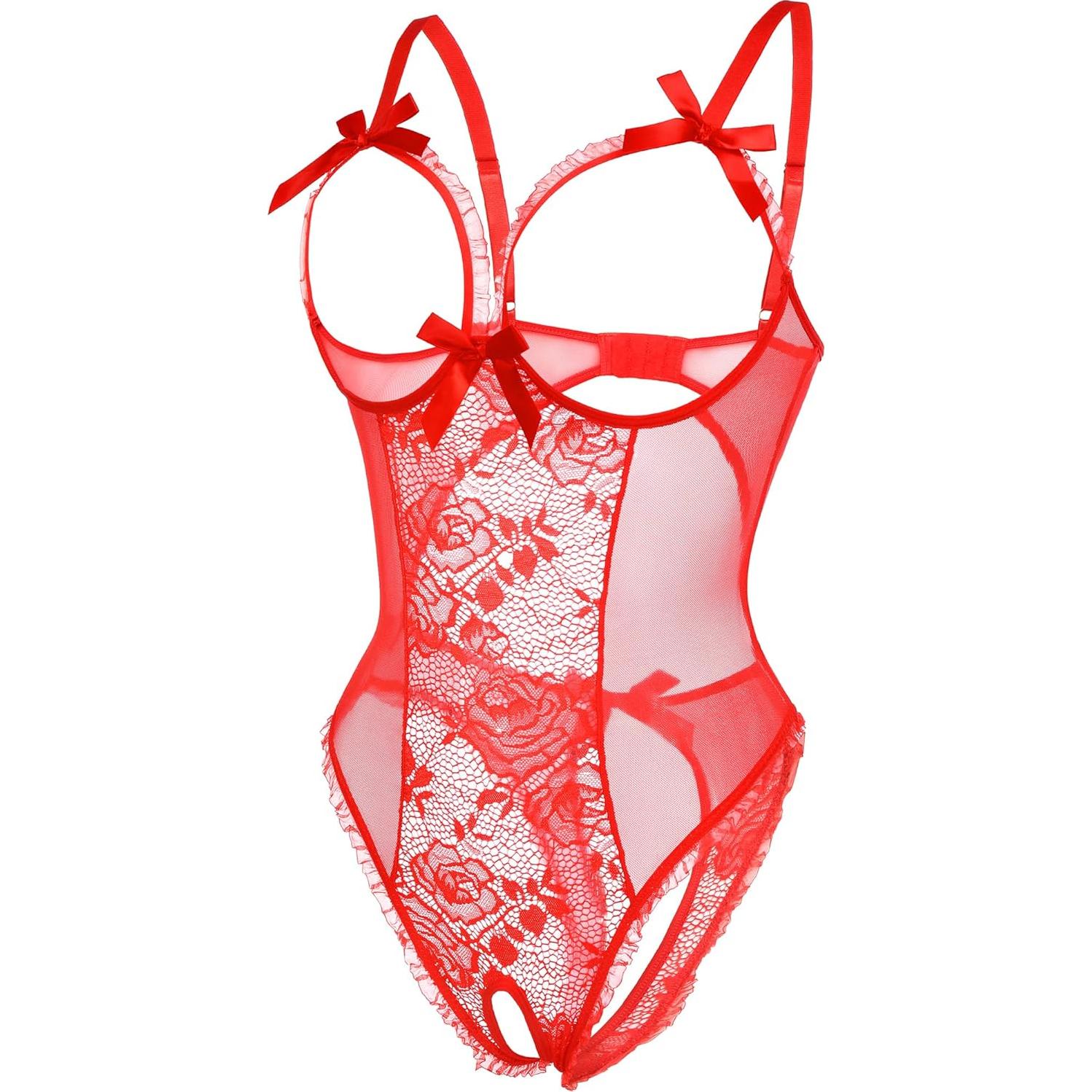 Lencería Sexy Babydoll Avidlove Rojo Mediano Encaje Floral