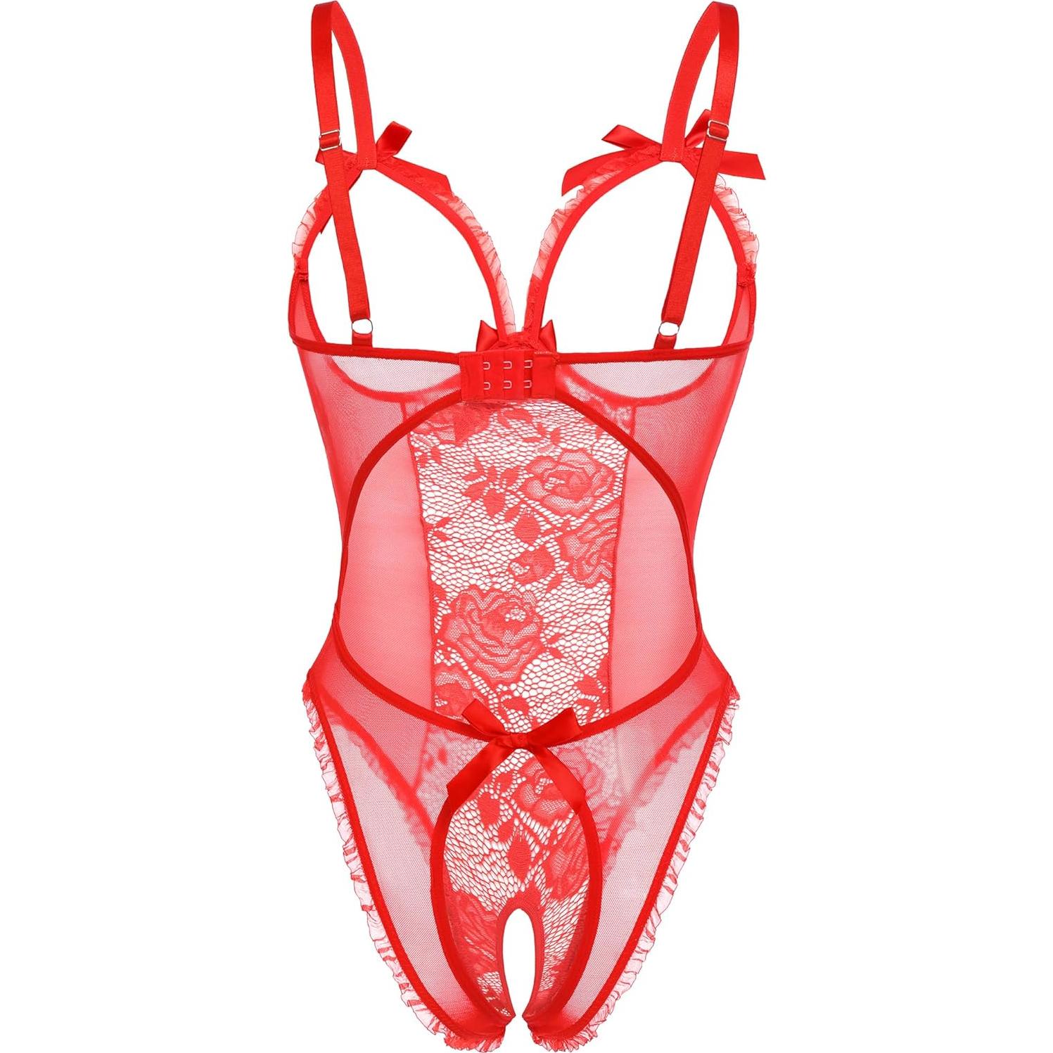 Lencería Sexy Babydoll Avidlove Rojo Mediano Encaje Floral