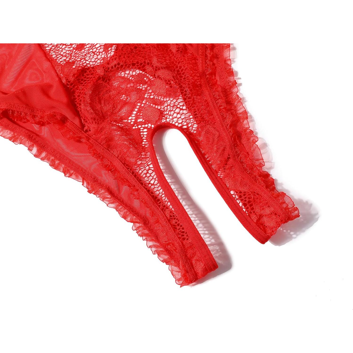 Lencería Sexy Babydoll Avidlove Rojo Mediano Encaje Floral