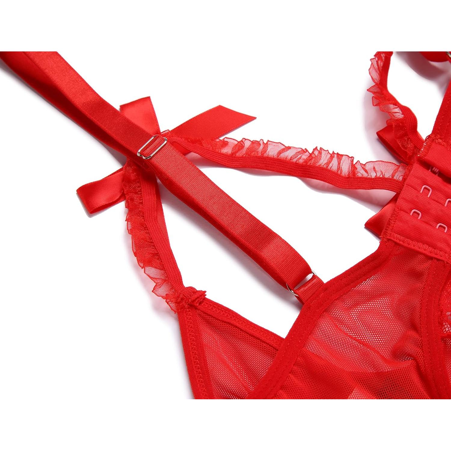 Lencería Sexy Babydoll Avidlove Rojo Mediano Encaje Floral