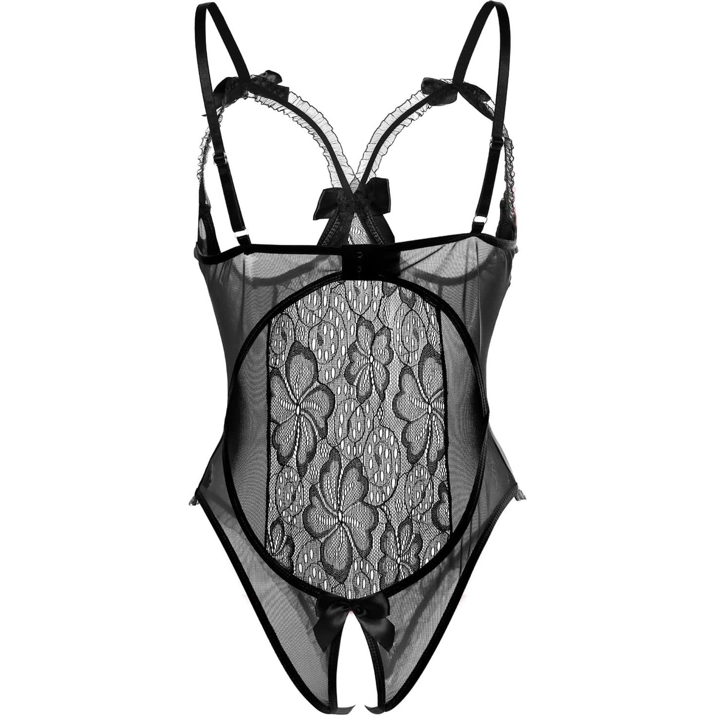 Lencería Sexy AIBINGGE Teddy Encaje Talla Grande Negro