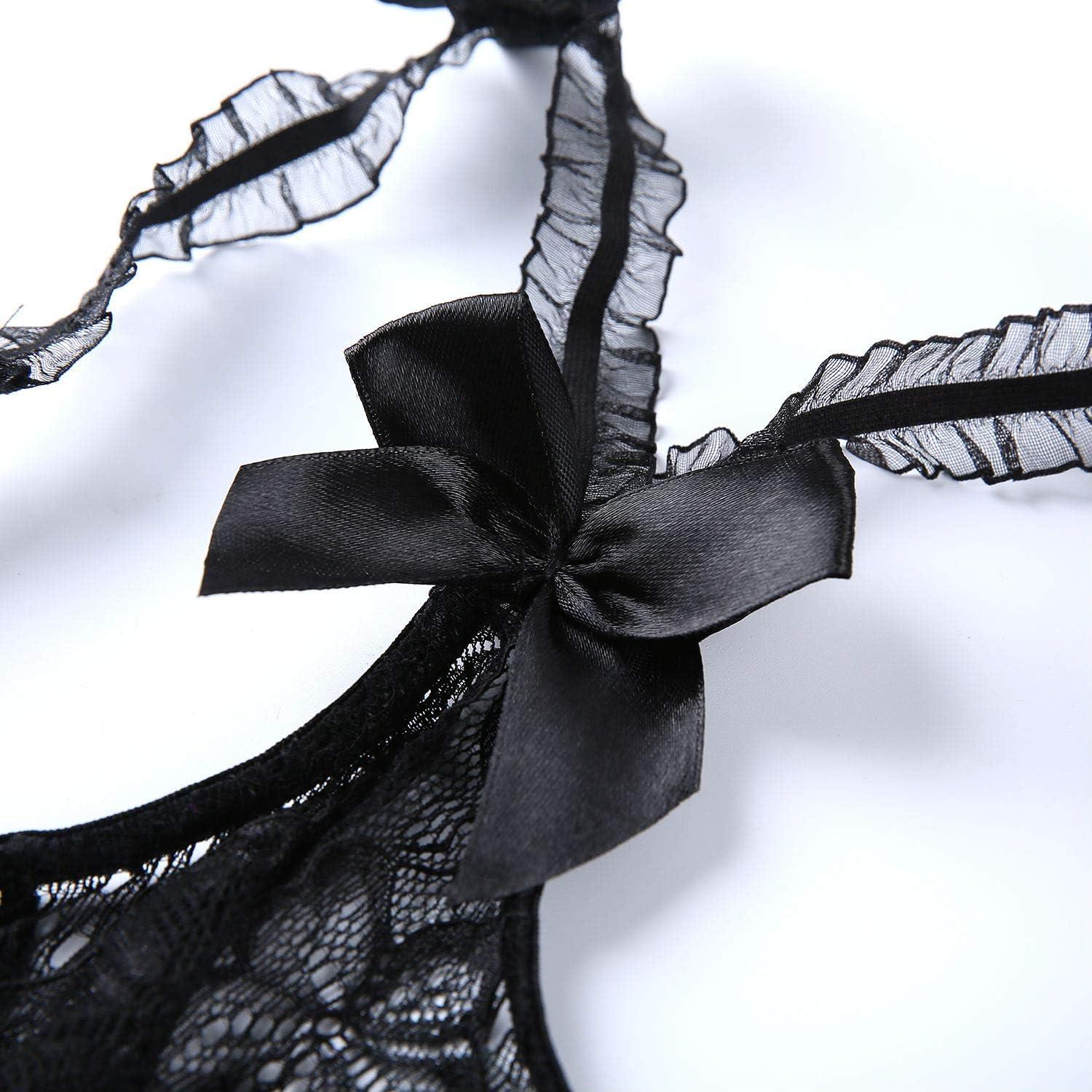 Lencería Sexy AIBINGGE Teddy Encaje Talla Grande Negro