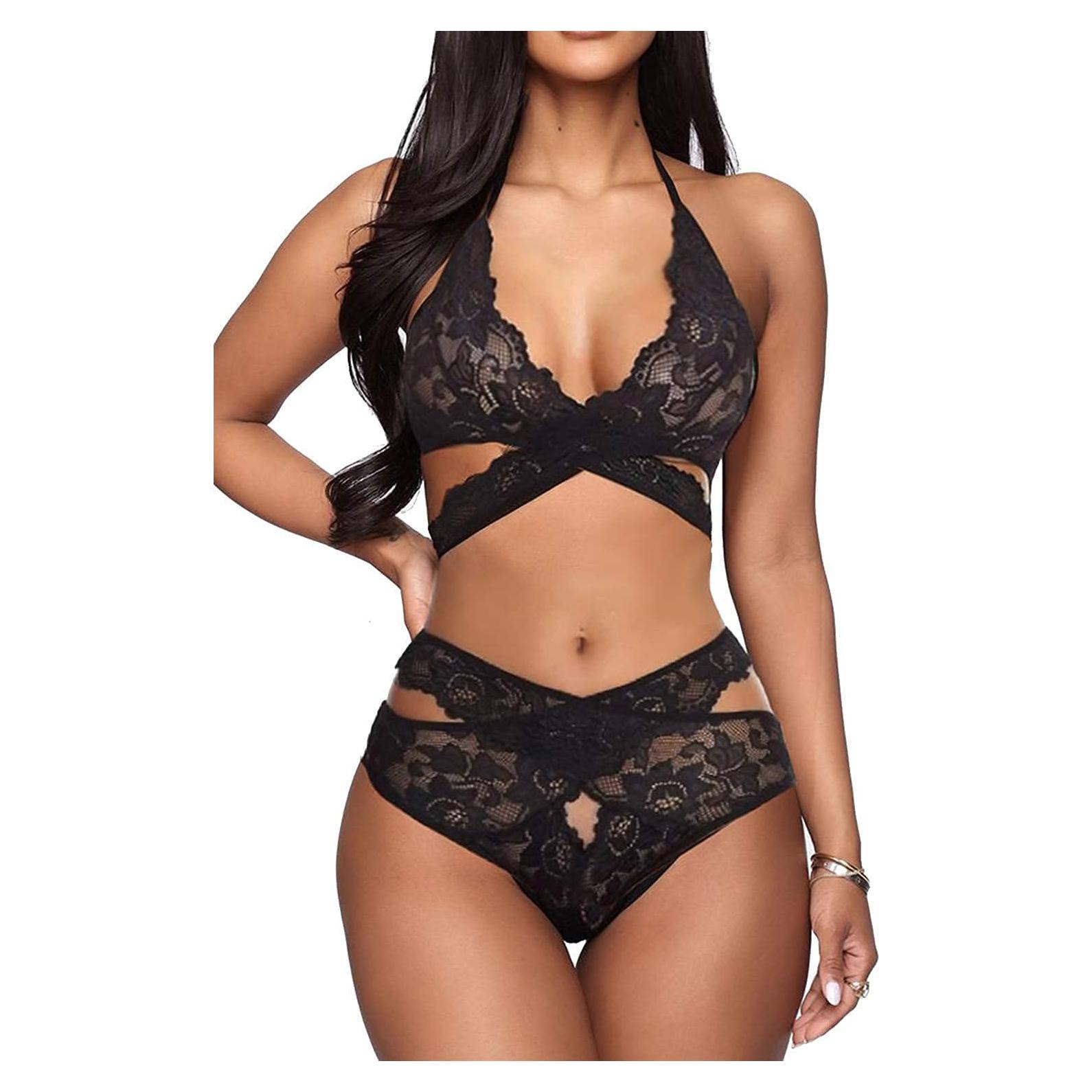 Conjunto de Lencería Sexy Donnalla 2 Piezas Encaje Negro