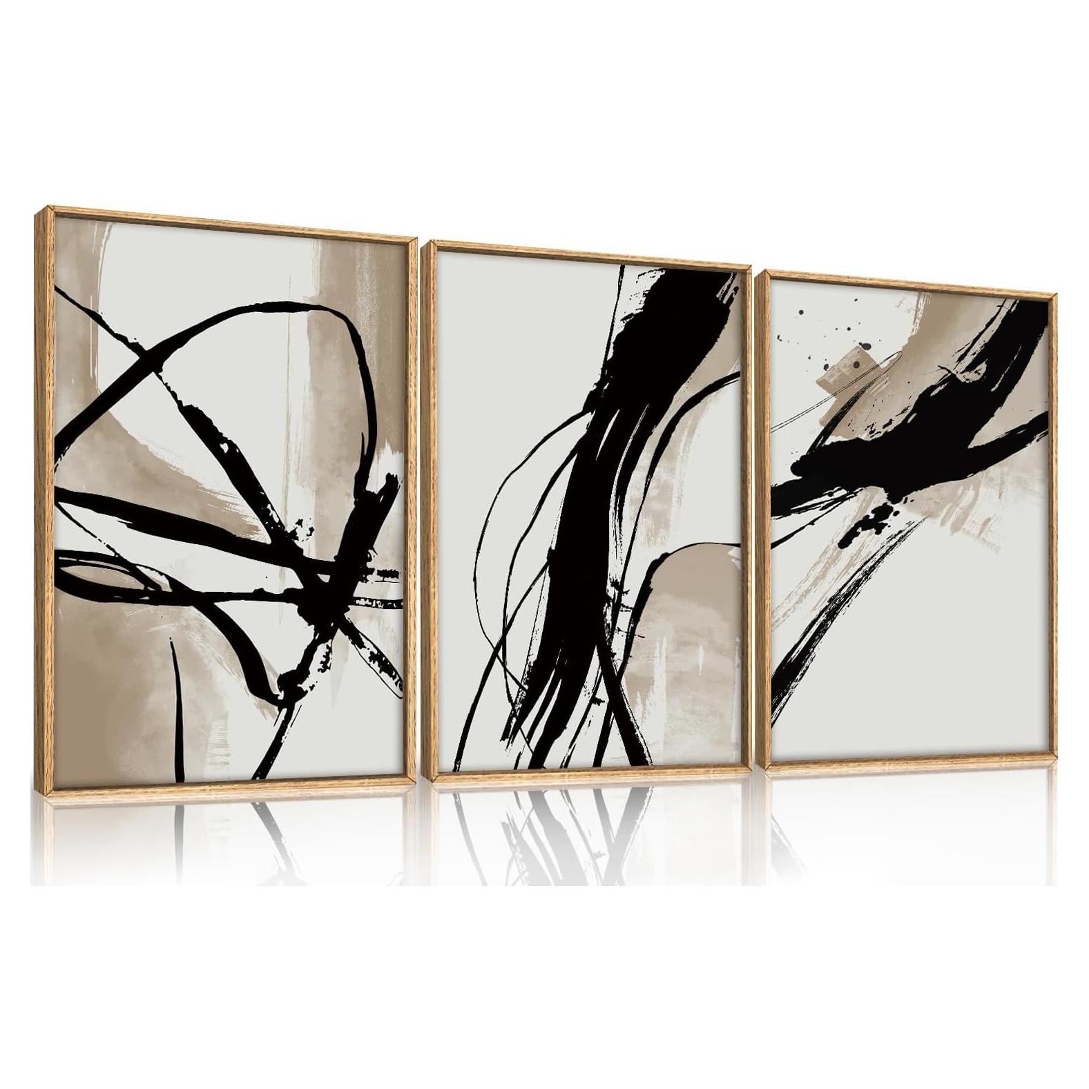 Conjunto de Arte de Pared HOURIA Abstracto Beige 3 Piezas 60x40cm
