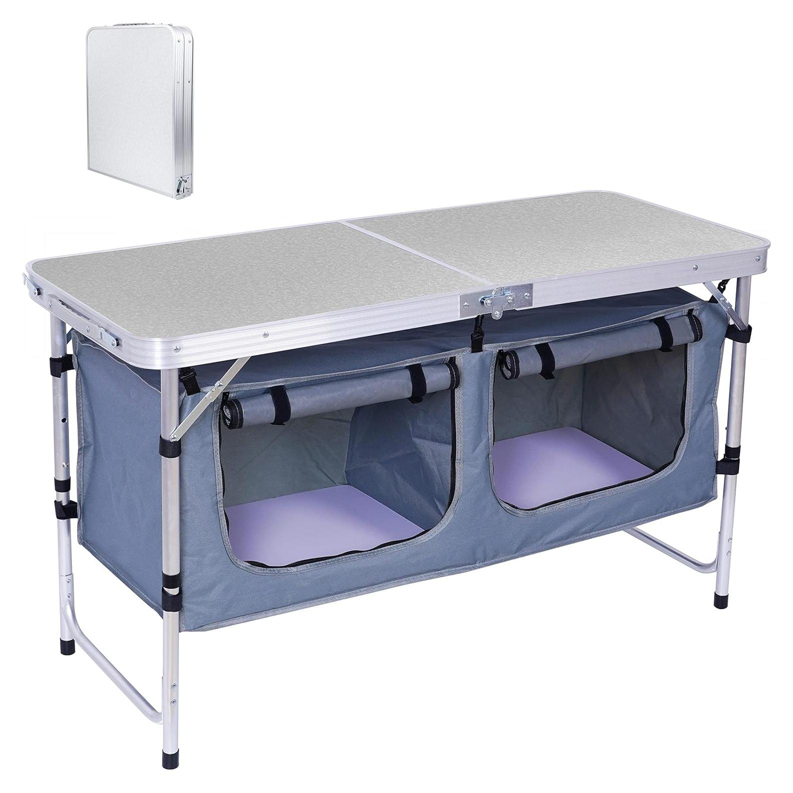 Mesa Camping Plegable Nice C, Altura Ajustable, Aluminio