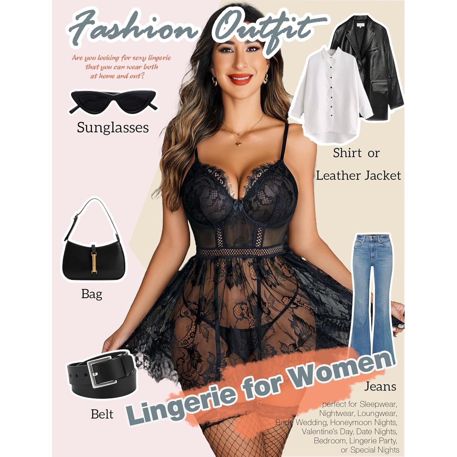 Avidlove Lencería Babydoll de Encaje para Mujeres S-XXL