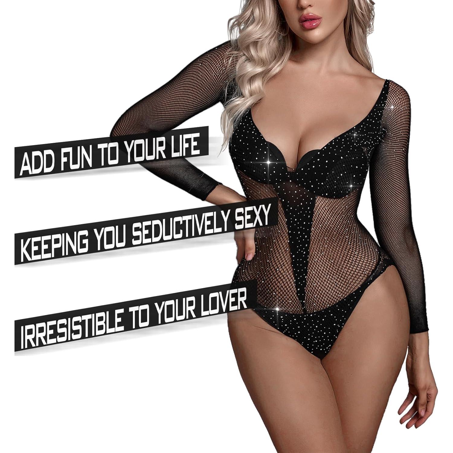 Lencería Sexy para Mujeres Conjunto Babydoll Negro Malla