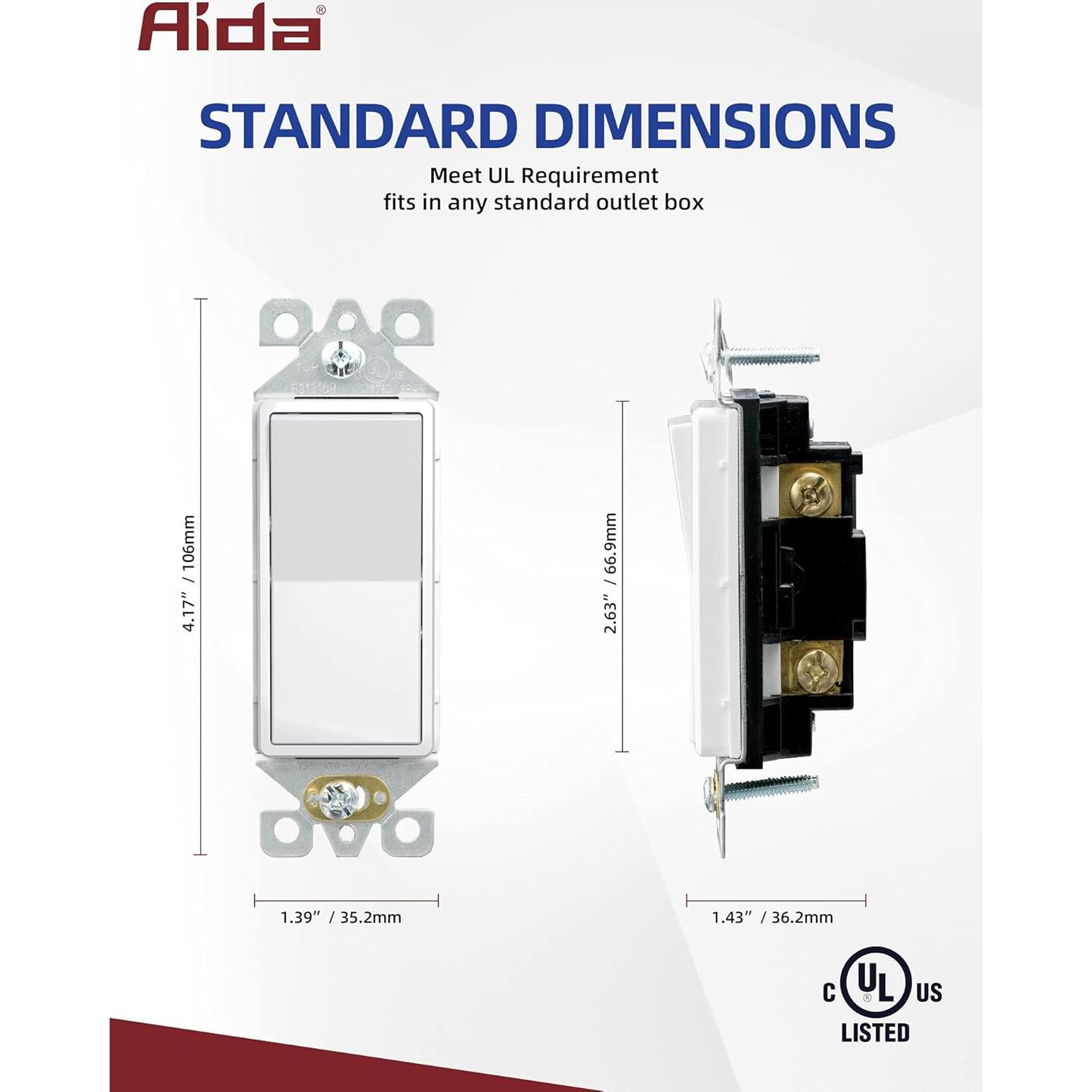 Interruptor de Luz AIDA Un Solo Polo 15A Blanco Brillante (Paquete de 10)