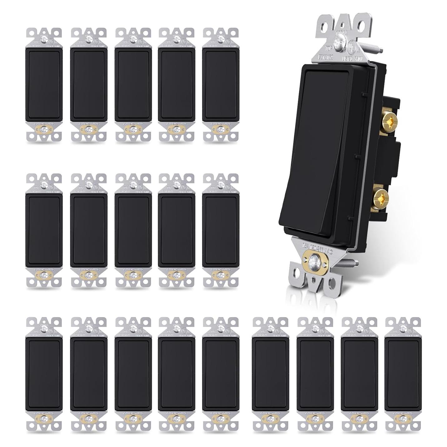 Interruptor de Pared AIDA Negro Mate Un Polo 15A 20 Unidades