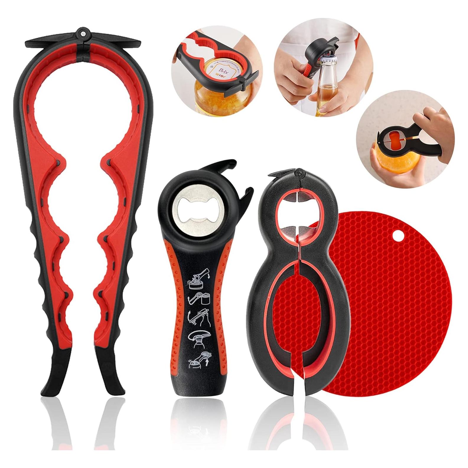 Abridor de frascos 5 en 1 HUMANFUN para manos débiles - Rojo