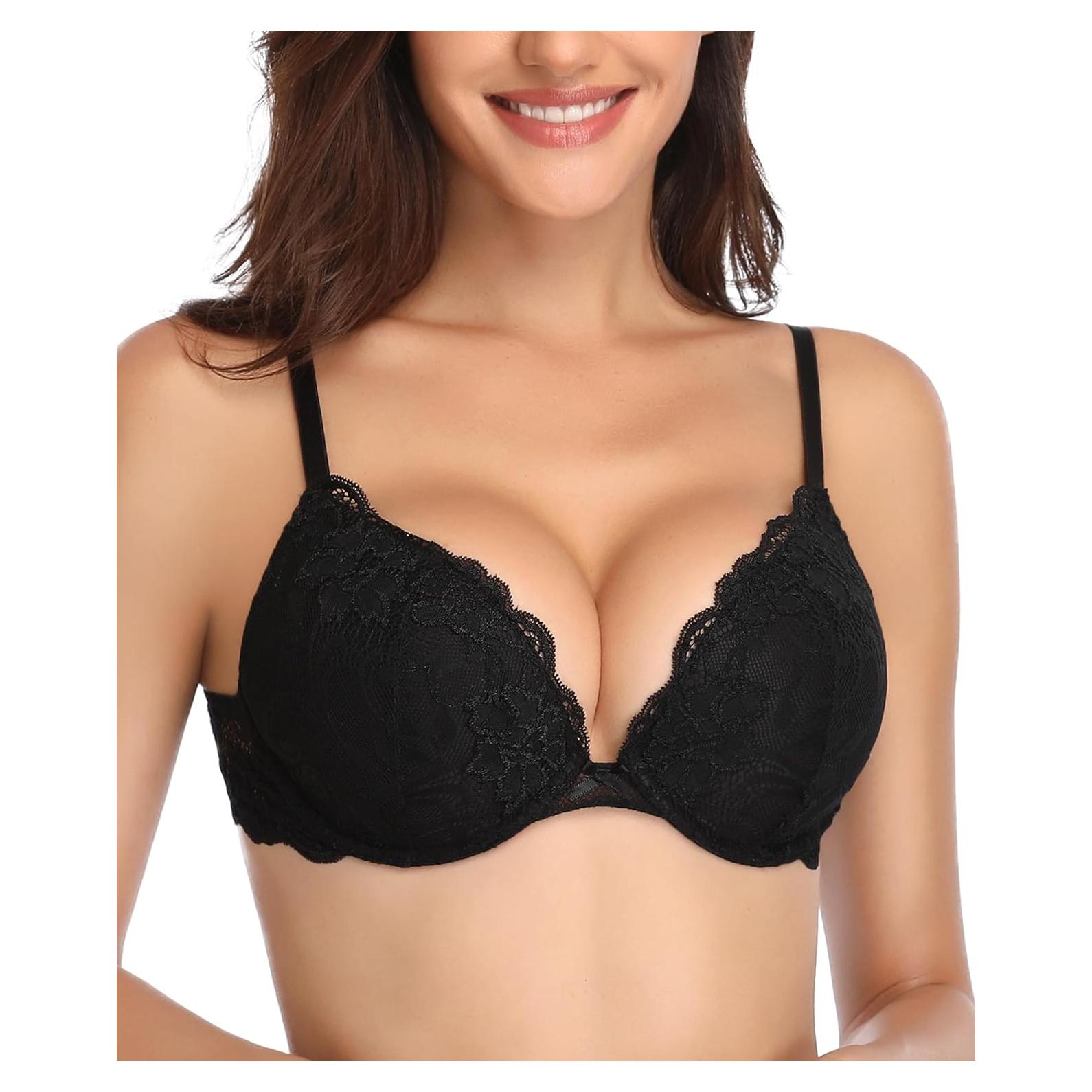 Sostén Push Up Deyllo 38C Negro con Encaje y Soporte