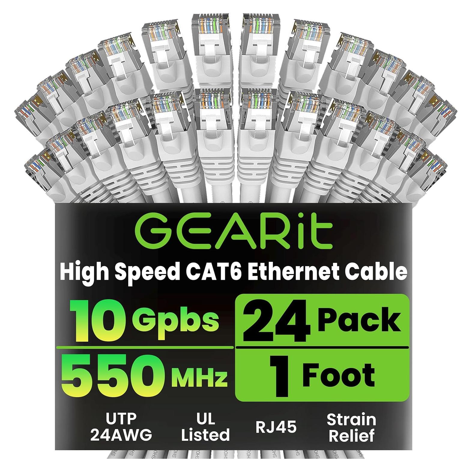 Cable Ethernet Cat 6 GEARit 30.48 cm Paquete de 24 Blanco 10Gbps