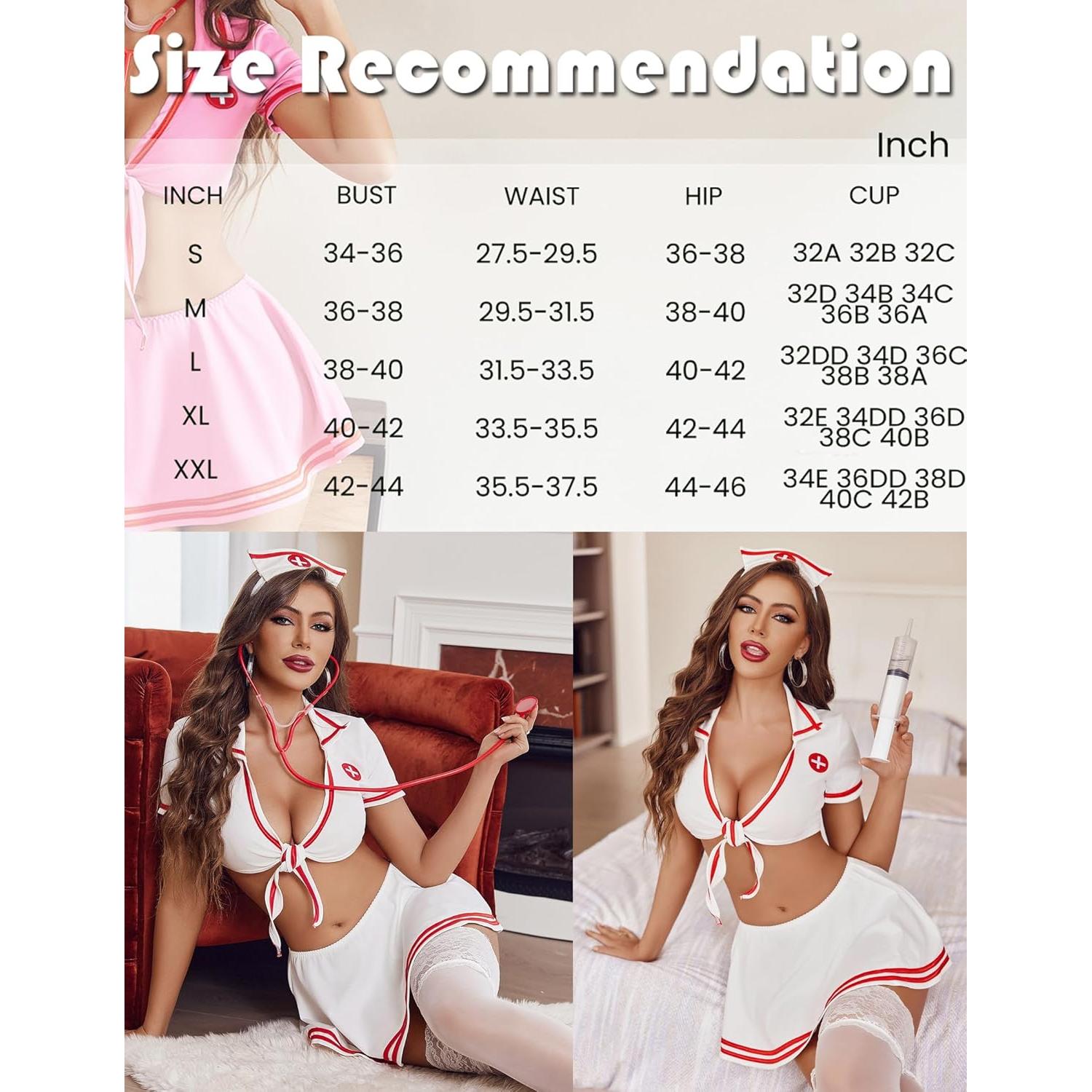 Conjunto Lencería Sexy Enfermera Avidlove Talla Grande Blanco