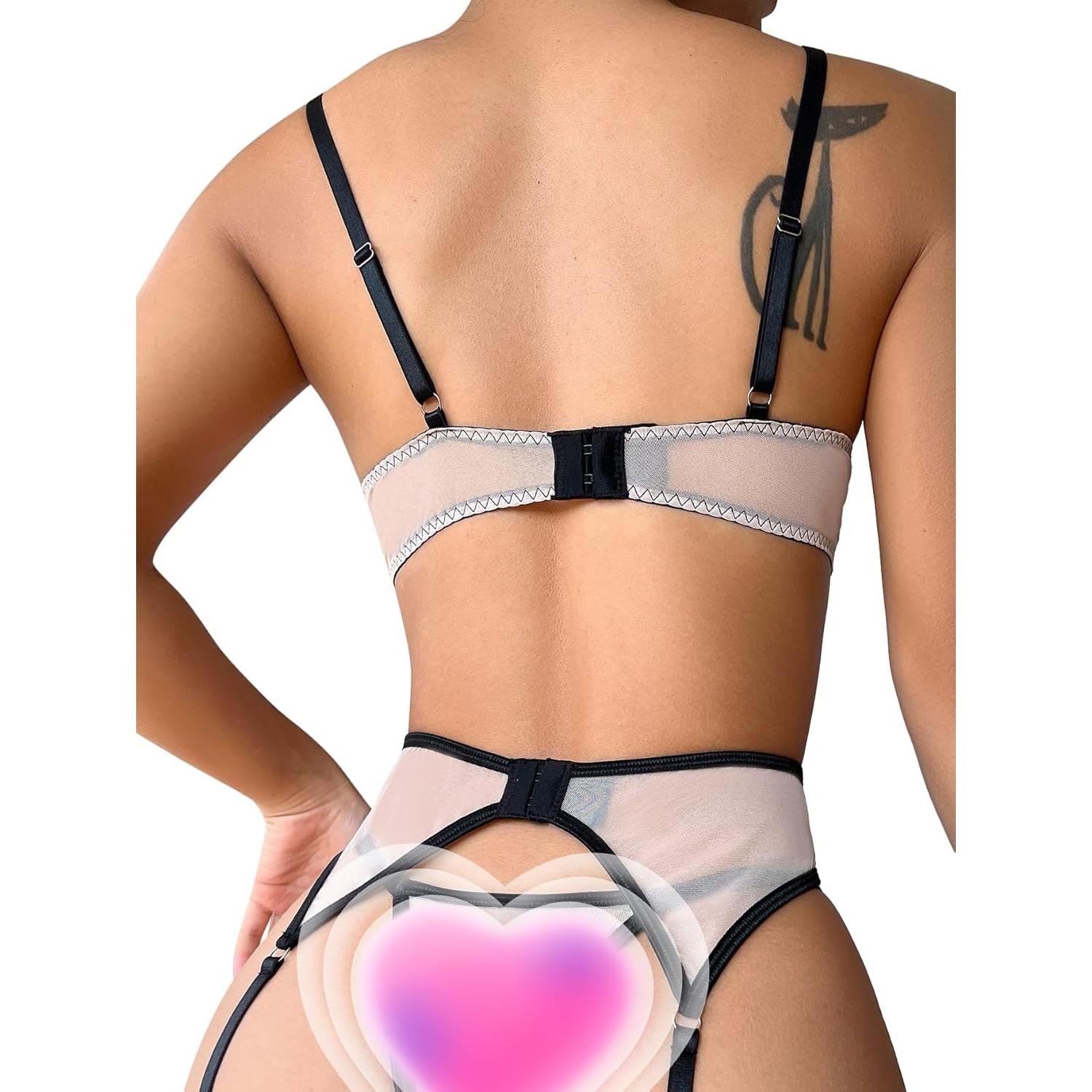 Conjunto Lencería Sexy Lilosy 3 Piezas Encaje Negro