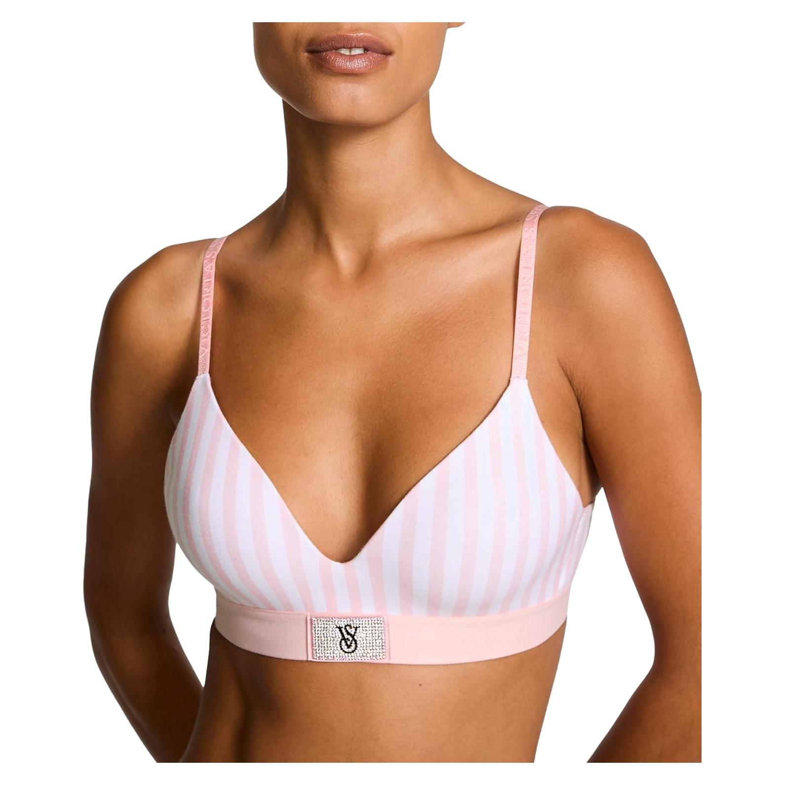 Sostén sin aros Victoria's Secret 32C acolchado rayas rosas