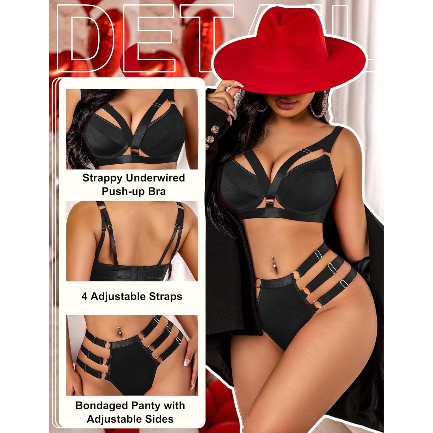 Conjunto de Lencería Sexy Avidlove 2 Piezas Negro XL