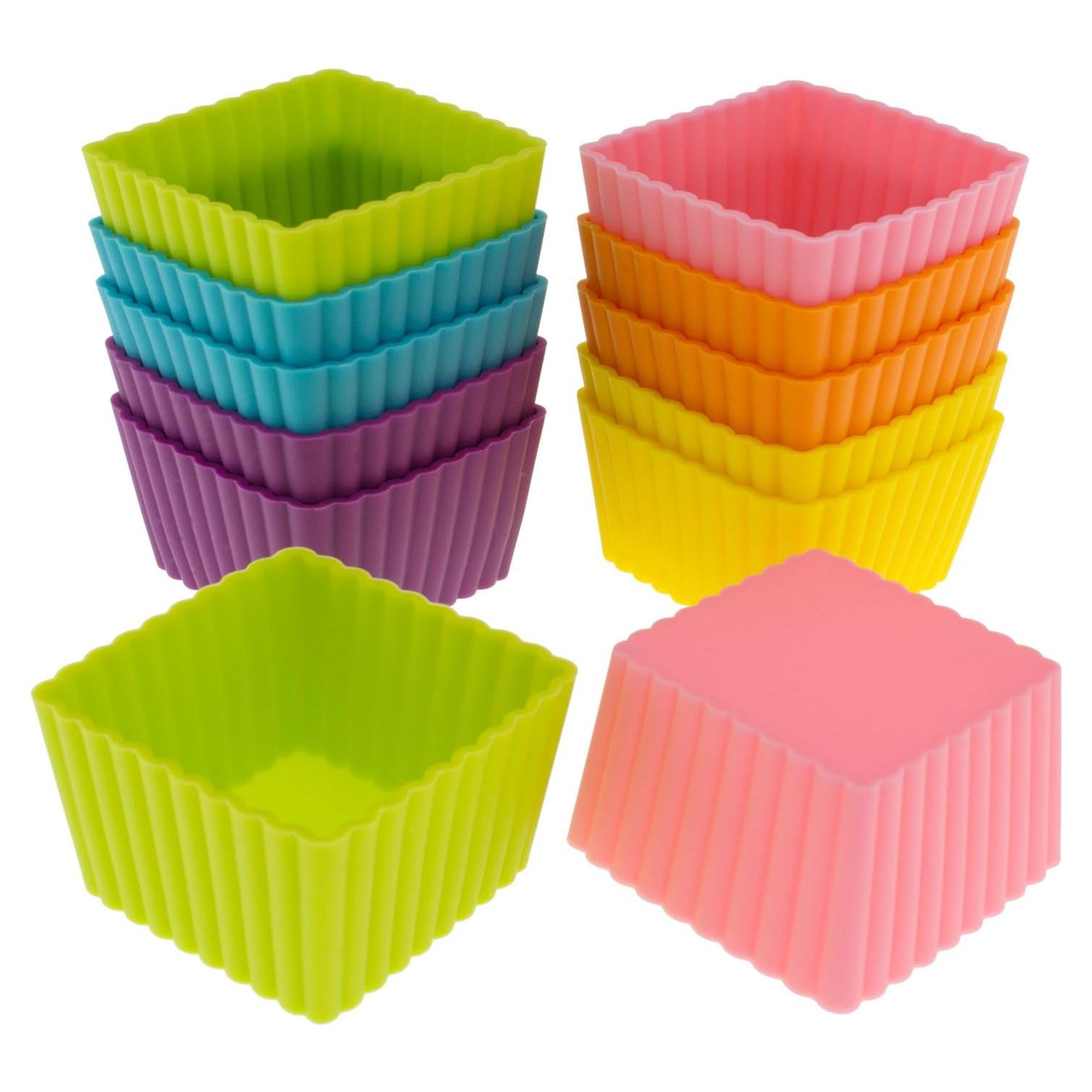 Tazas de Hornear de Silicona Freshware 12-Pack Cuadradas 35.5 ml