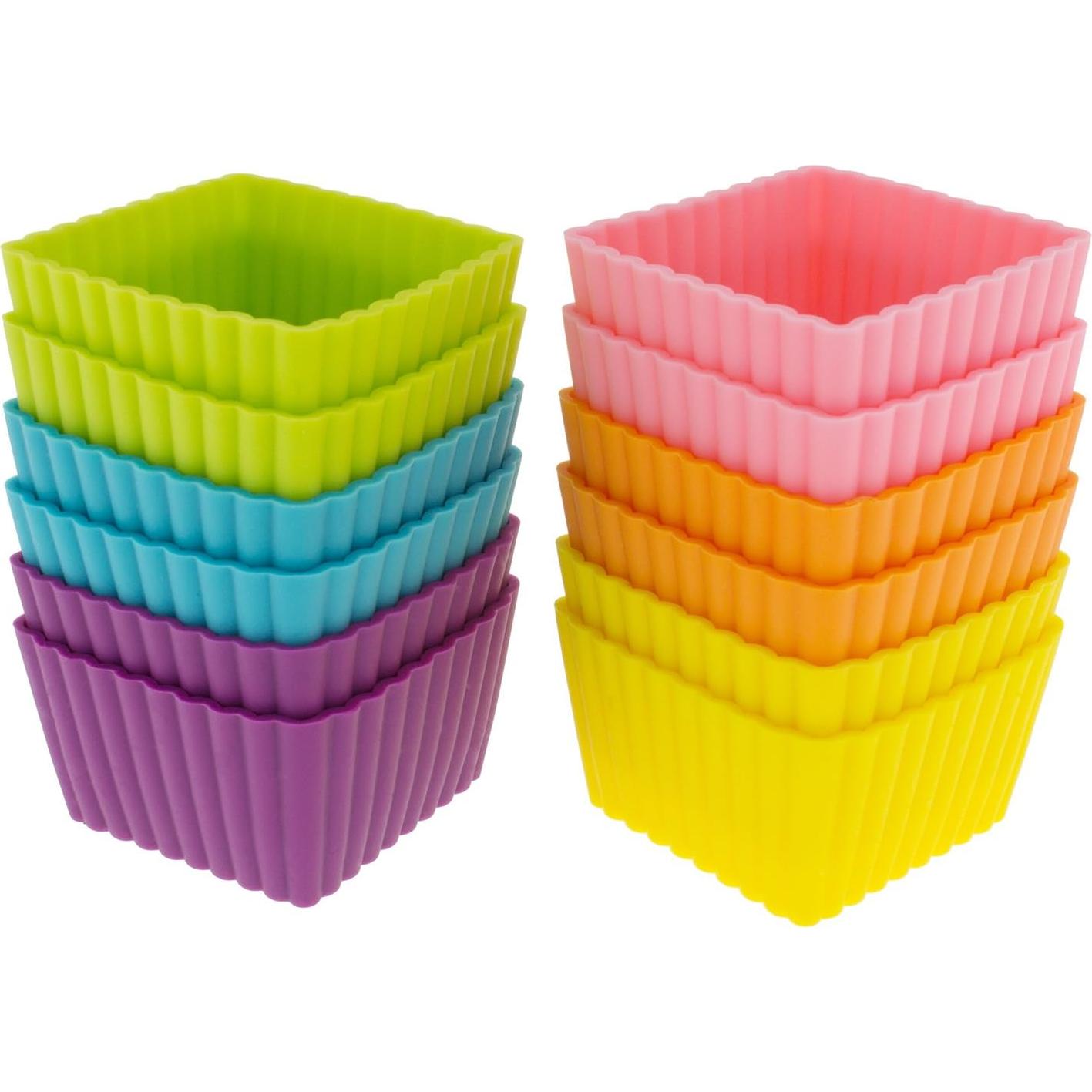 Tazas de Hornear de Silicona Freshware 12-Pack Cuadradas 35.5 ml