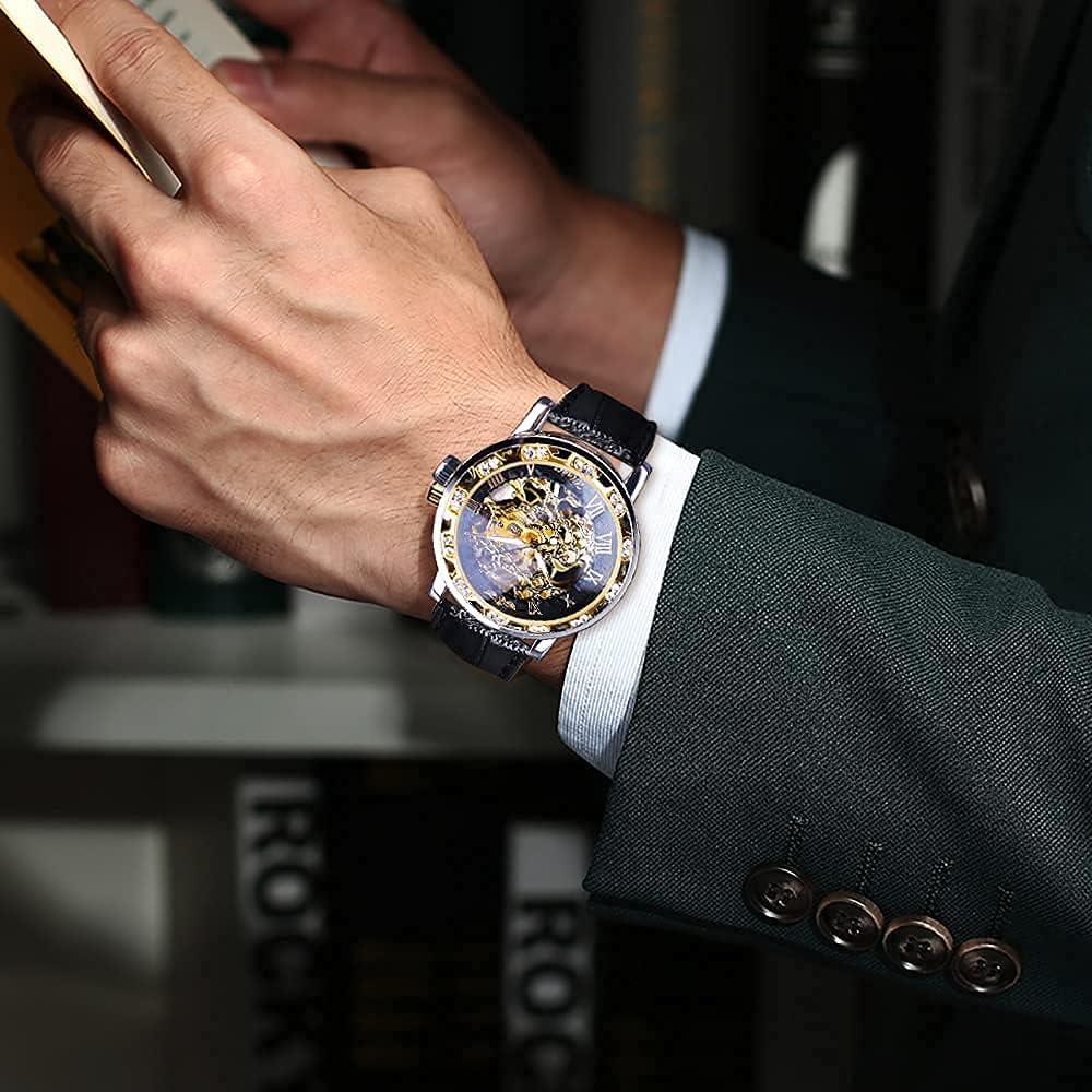 Reloj Esqueleto Mecánico Winner Retro con Diamante y Flor