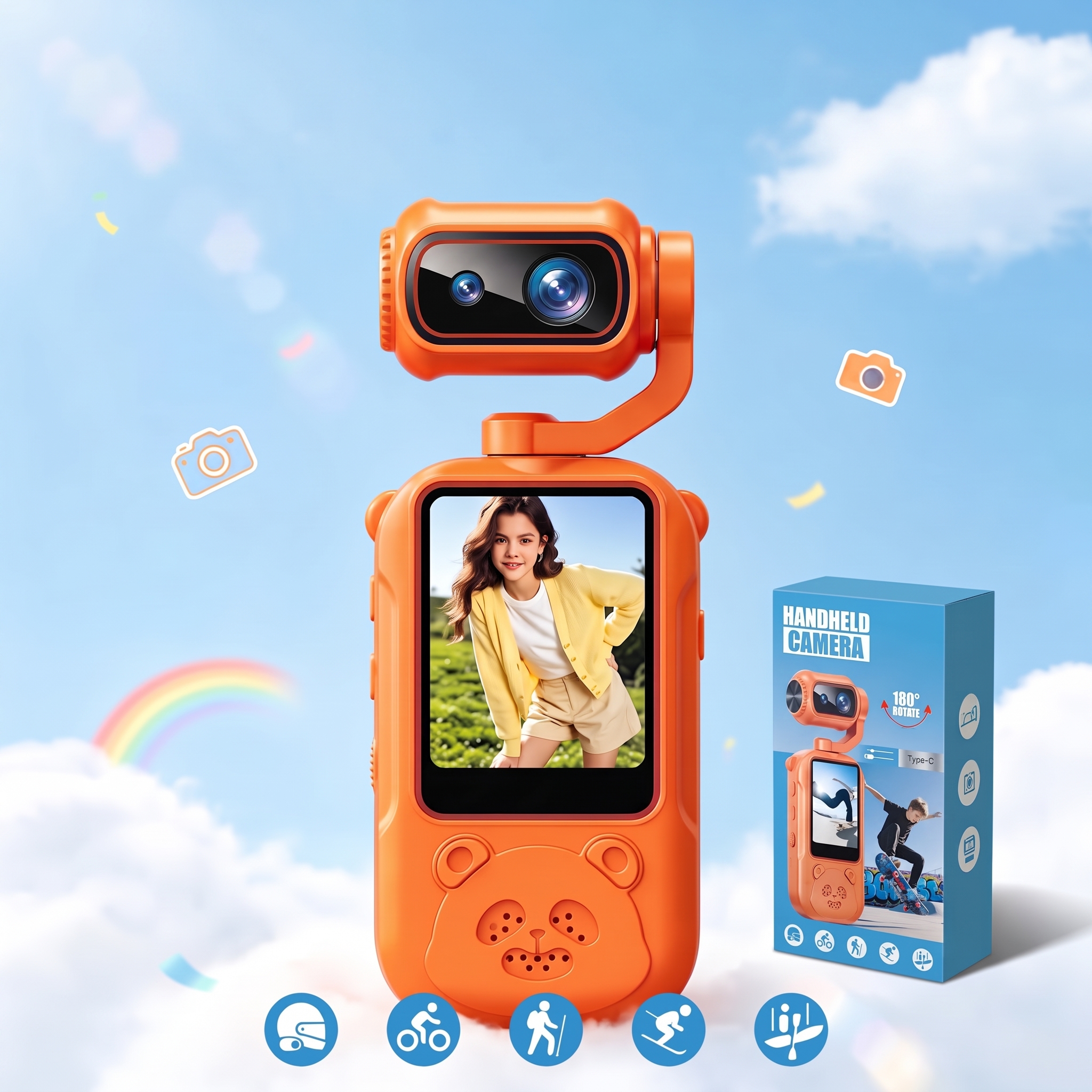Kids Handheld Action & Vlog Camera – 180° Rotating Lens