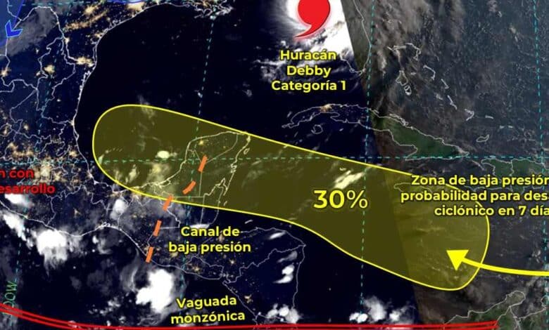 Canal de baja presión sobre el sureste del país