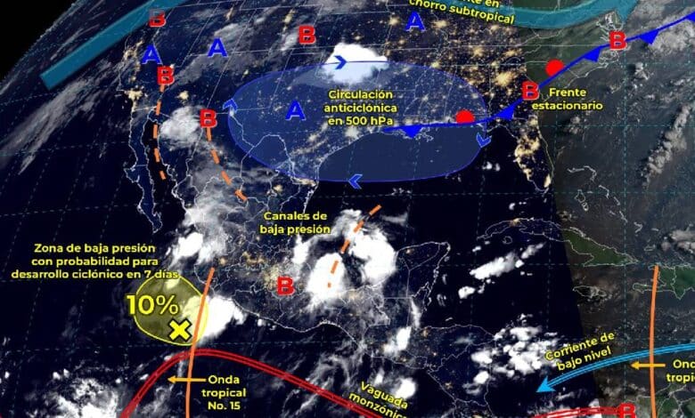 Lluvias puntuales intensas en zonas de Jalisco, Colima, Michoacán, Guerrero, Oaxaca y Veracruz