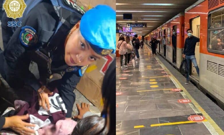 Policía ayuda a mujer en labor de parto en Metro