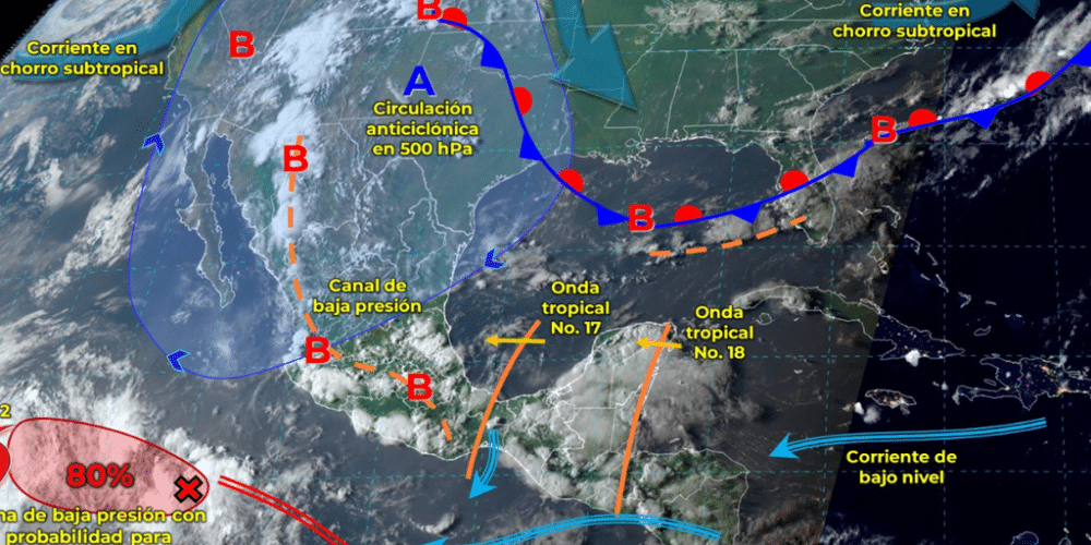 Se pronostican lluvias en Yucatán, Campeche, Tabasco, Veracruz, Oaxaca y Guerrero