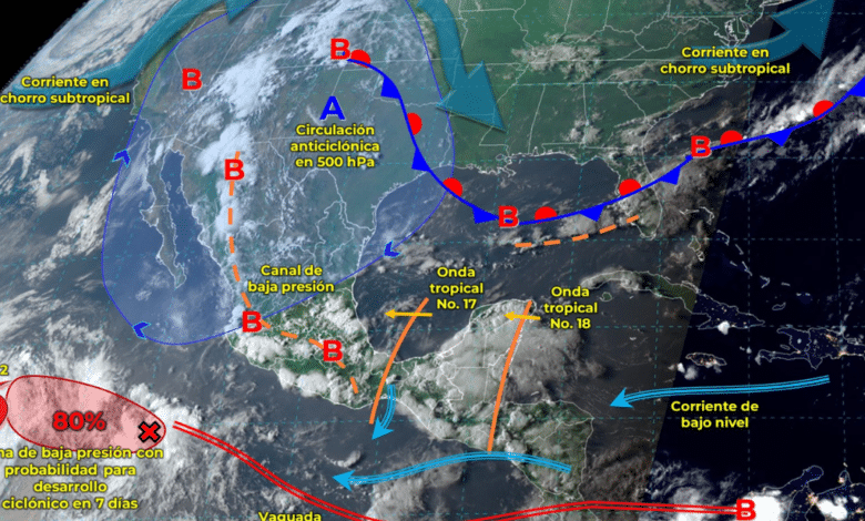 Se pronostican lluvias en Yucatán, Campeche, Tabasco, Veracruz, Oaxaca y Guerrero