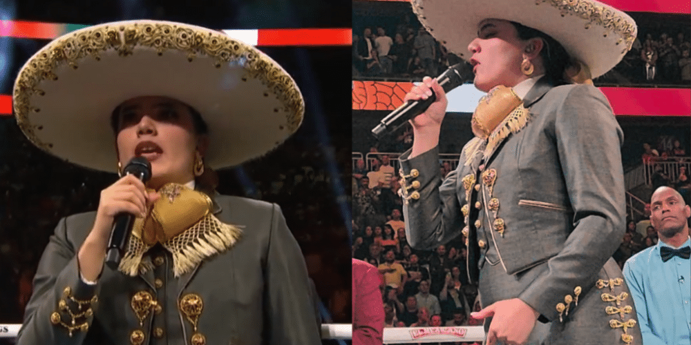 Camila Fernández comete error al entonar el Himno Nacional en la pelea del Canelo Álvarez