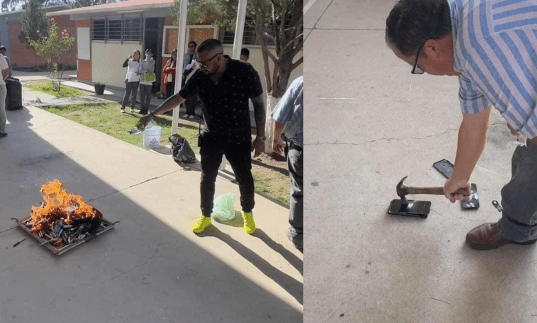 Queman y destruyen celulares en secundaria de Durango